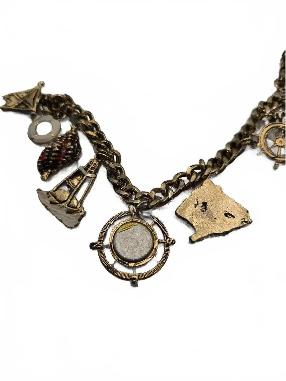 Vintage Nautical Charm Bracelet with Compass and Maritime Pendants